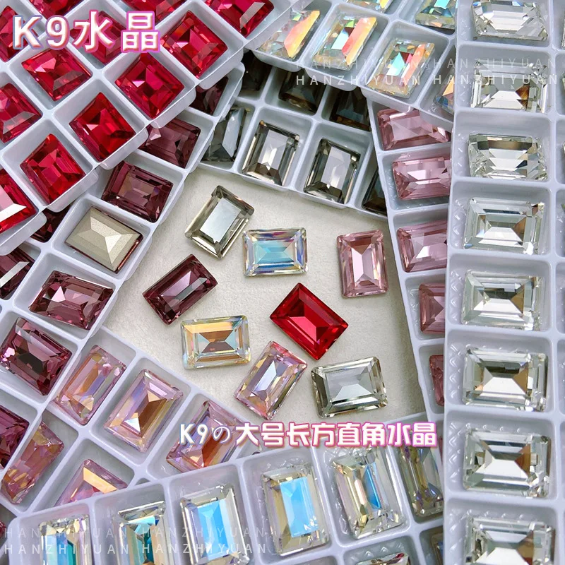 5 pçs prego strass encantos cristal diamante 10*14 vidro retangular prego jóias de diamante