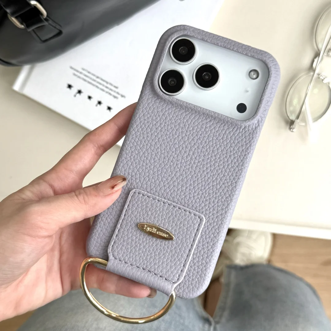 

For iPhone 17 Pro Max Case Protective Shell Back Cover Fashion Leather Texture With Bag Ring