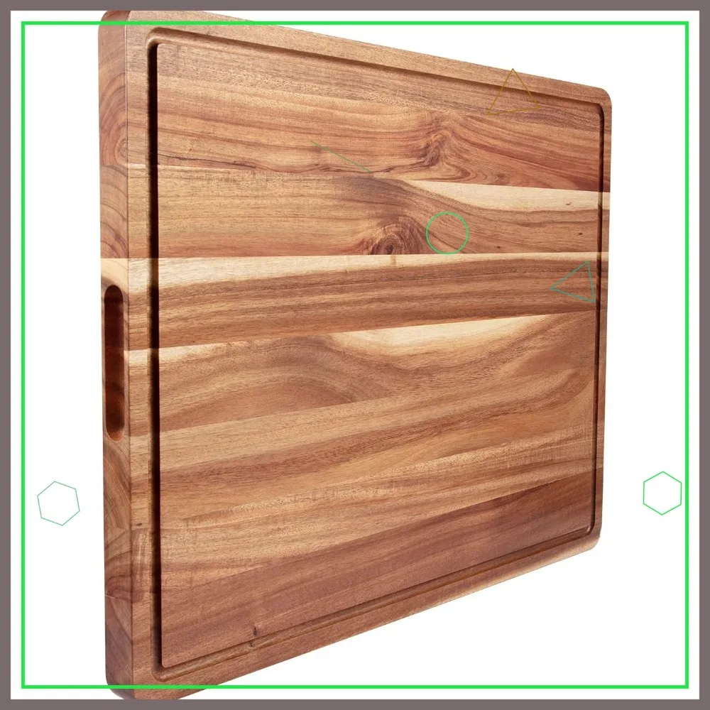 

Extra Large Acacia Wood Cutting Board 24x18 Inch with Juice Groove, Reversible Butcher Block for Chefs & Home Cooks