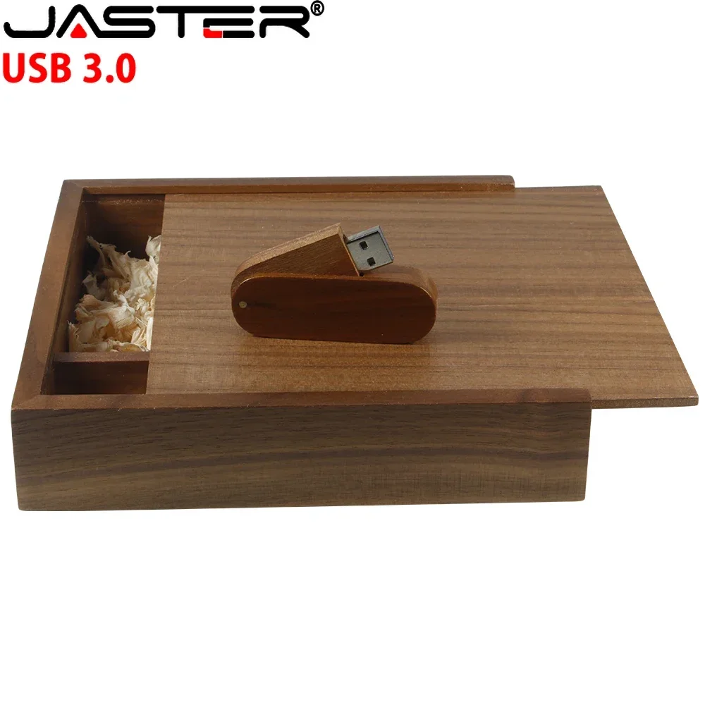 

JASTER Wooden Gift Box USB 3.0 Flash Drive 128GB Free Custom Logo Memory Stick 64GB High Speed Pen Drive 32GB Creative Pendrive