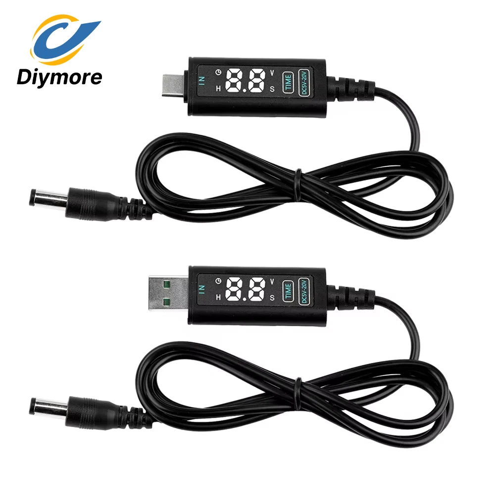 DC 5V 12V 20V Adjustable Voltage Type-C/USB to DC 5.5*2.5mm Boost Cable PD Optical Modem Router Laptop Decoy Fast Charging Cable