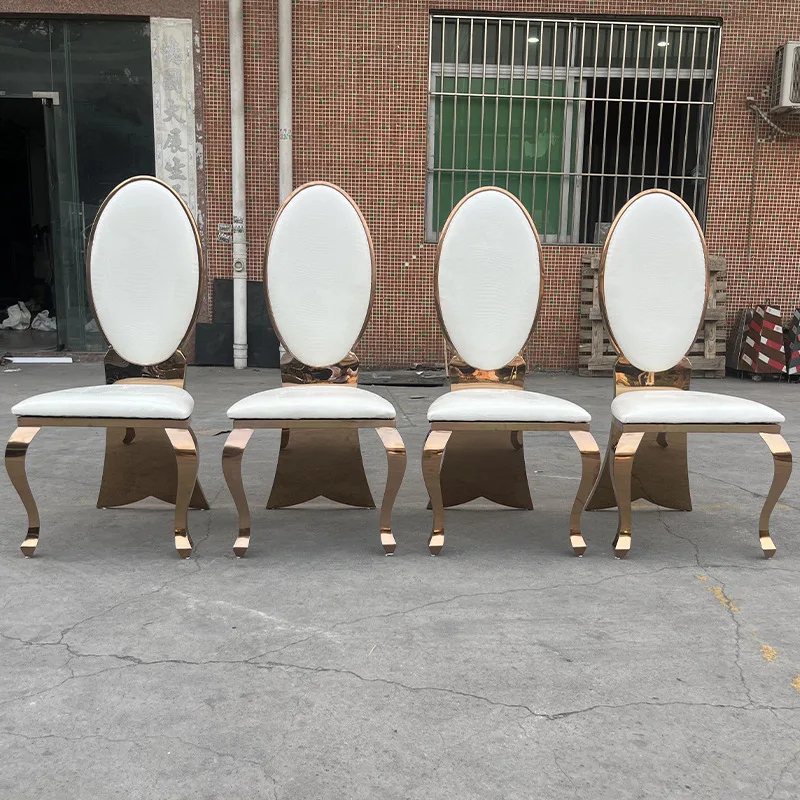 Hotel Golden Dining Chair Stainless Steel Flower Back Chair Casual Wedding Chair Round Backrest