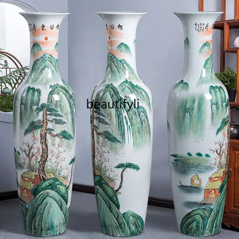 Jingdezhen ceramics hand-painted large vase floor-standing decorative ornaments large opening gift Chinese style living room