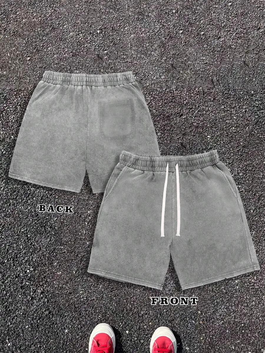 

Acid Washed Cotton Mens Casual Shorts With Drawstring Waist