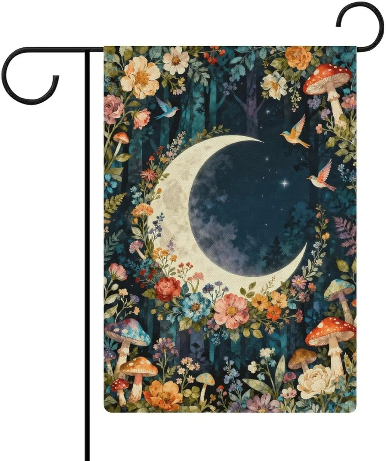 Floral & Moon Mushroom Garden Flag 12 X 18 Inch Double Sided Outside Outdoor Decoration ZZM