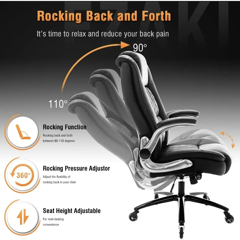 High Back Office Chair, Executive Computer Desk Chairs, Thick Padded Strong Metal Base Quiet Wheels, Work Chairs, Office Chair