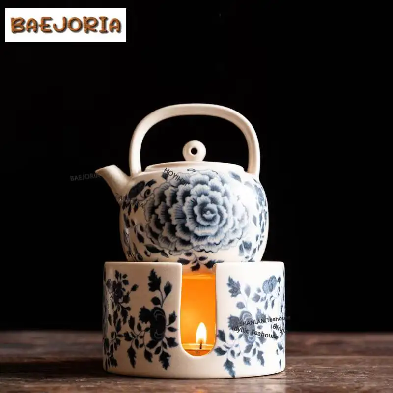 Soda-glazed Peony Tea Warmer Holder Candle Heater Stove Kettle Stand Baked Milk Jar Carbon Furnace Tableware Accessories Craft