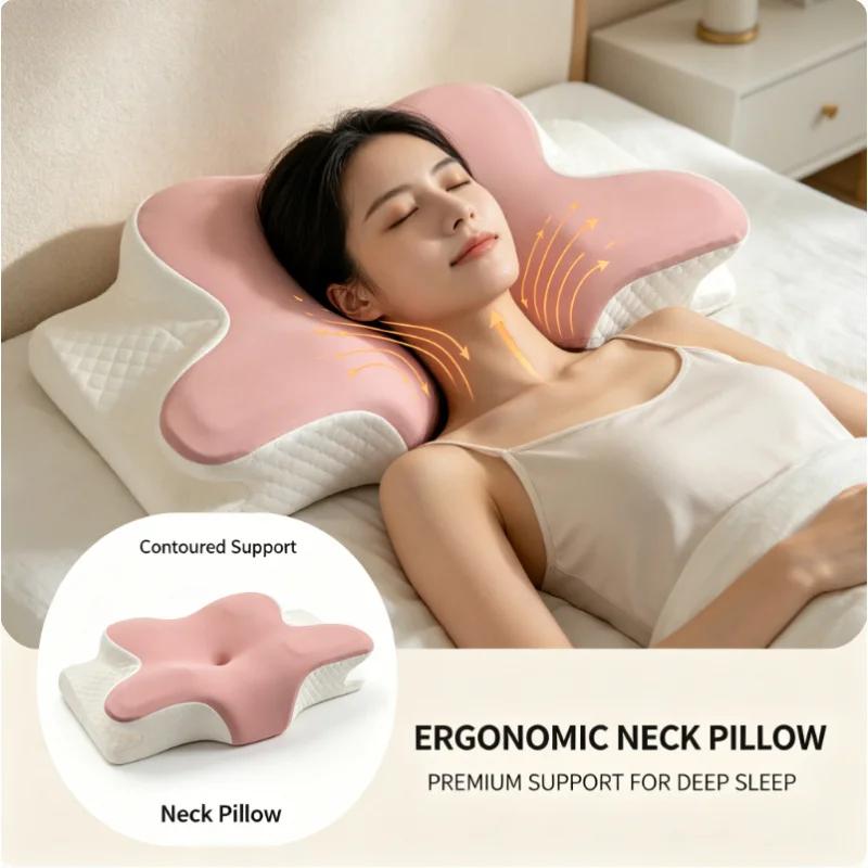 

Cooling Memory Foam Neck Pillow Summer Ergonomic Cervical Support Pain Relief for Side Back Stomach Sleepers