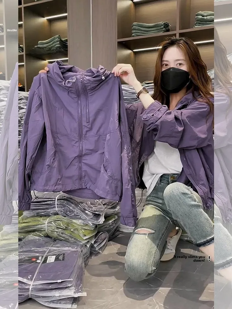 Vêtements de sport amples et longs pour femmes, Protection solaire, coupe-vent violet, Jaet fin, Double fermeture éclair, printemps automne