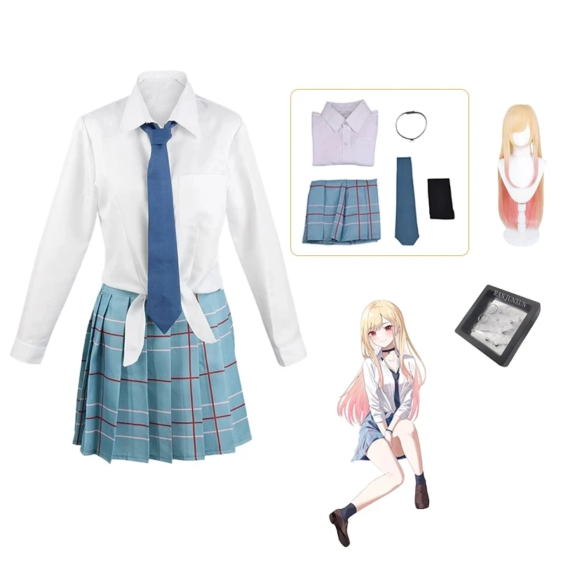 Disfraz de Anime My Dress-Up Darling Kitagawa Marin para mujer, uniforme escolar JK, falda, trajes de Halloween