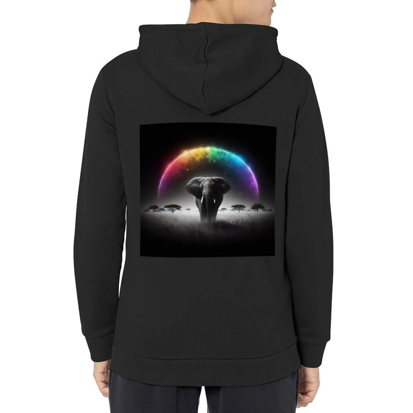 

Monochromatic Elephant Within Rainbow Splash Hoodie clothes for men japanese style men clothing men's clothing hoodie streetwear