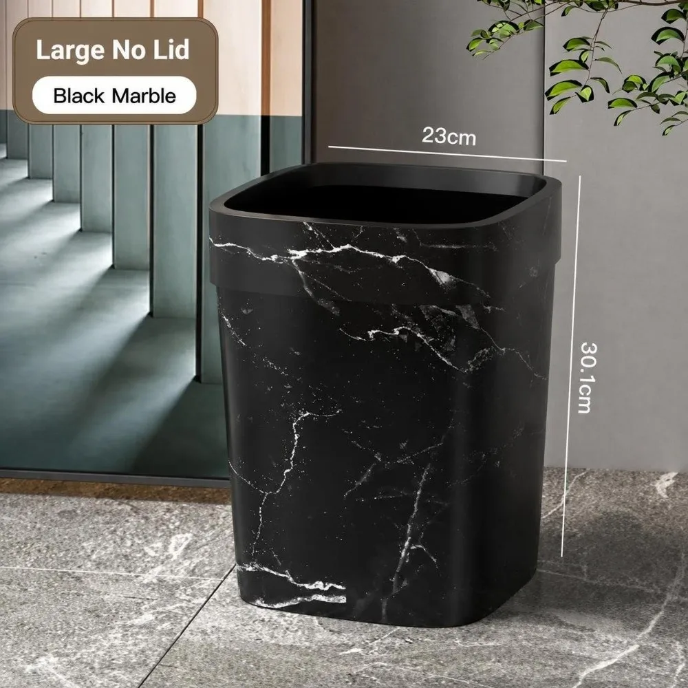 12/14L Uncovered Trash Can Marble Pattern Plastic Garbage Container Bin Wood Grain Modern Living Room Dustbin Kitchen Toilet