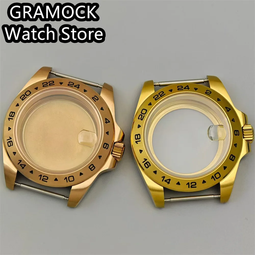 

GRAMOCK 40mm Black Rose Gold Gold Watch Case Sapphire Glass Fixed 24 Hours GMT Bezel Fit NH34 NH35 NH36 ETA2824 PT5000 Movement