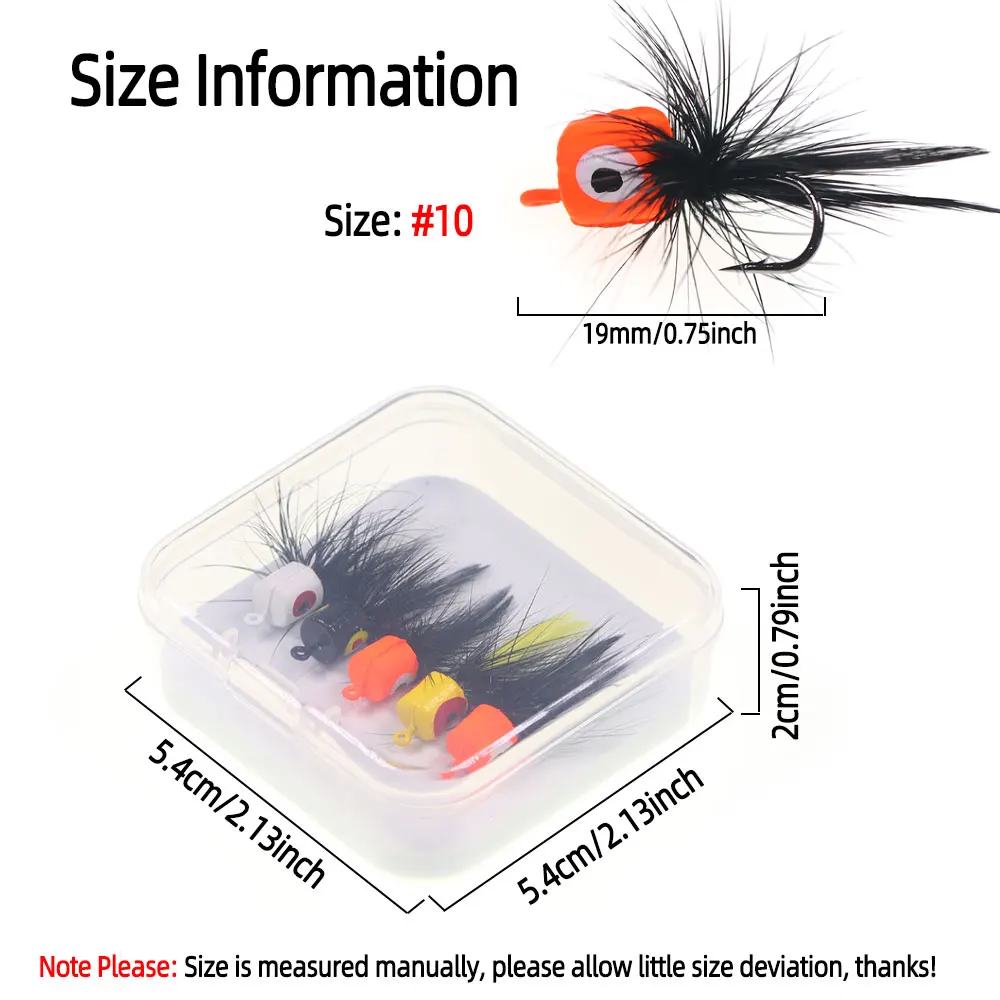 Bimoo 5pcs/Box #10 Topwater Fly Fishing Poppers Fly Floating Poppers Lure For Bluegill Bass Panfish Trout Fishing Lures Orange