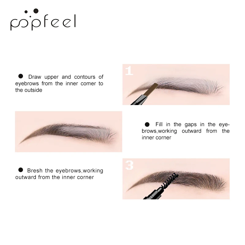 POPFEEL Waterproof Dual-Ended Eyebrow Pencil - Long-Lasting, Sweat-Resistant Formula for Defined and Structured Brows，Beginners。