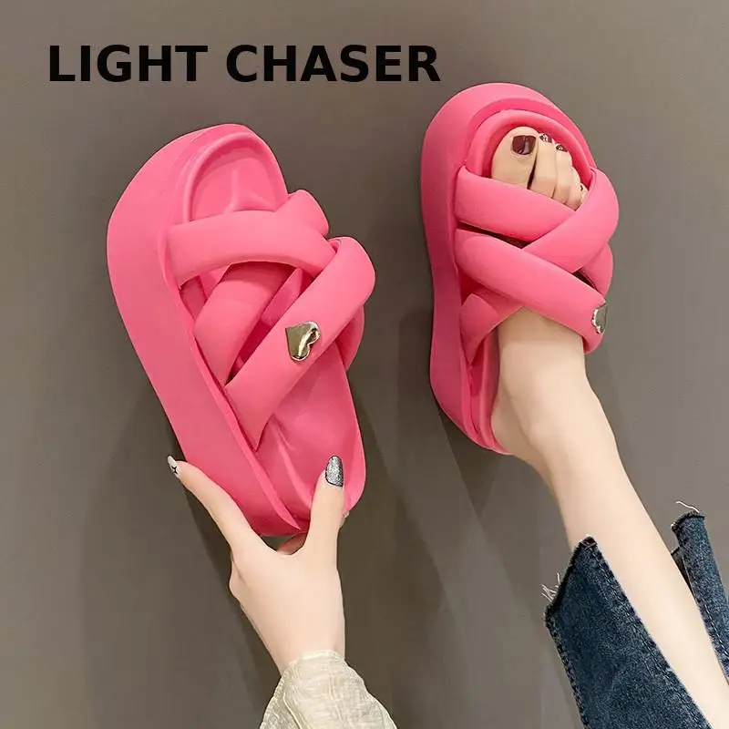 

Candy Color Wedges Slippers Women Summer 2023 Chunky Platform Heeled Sandles Woman Cute Thick Bottom Beach Slippers Slides