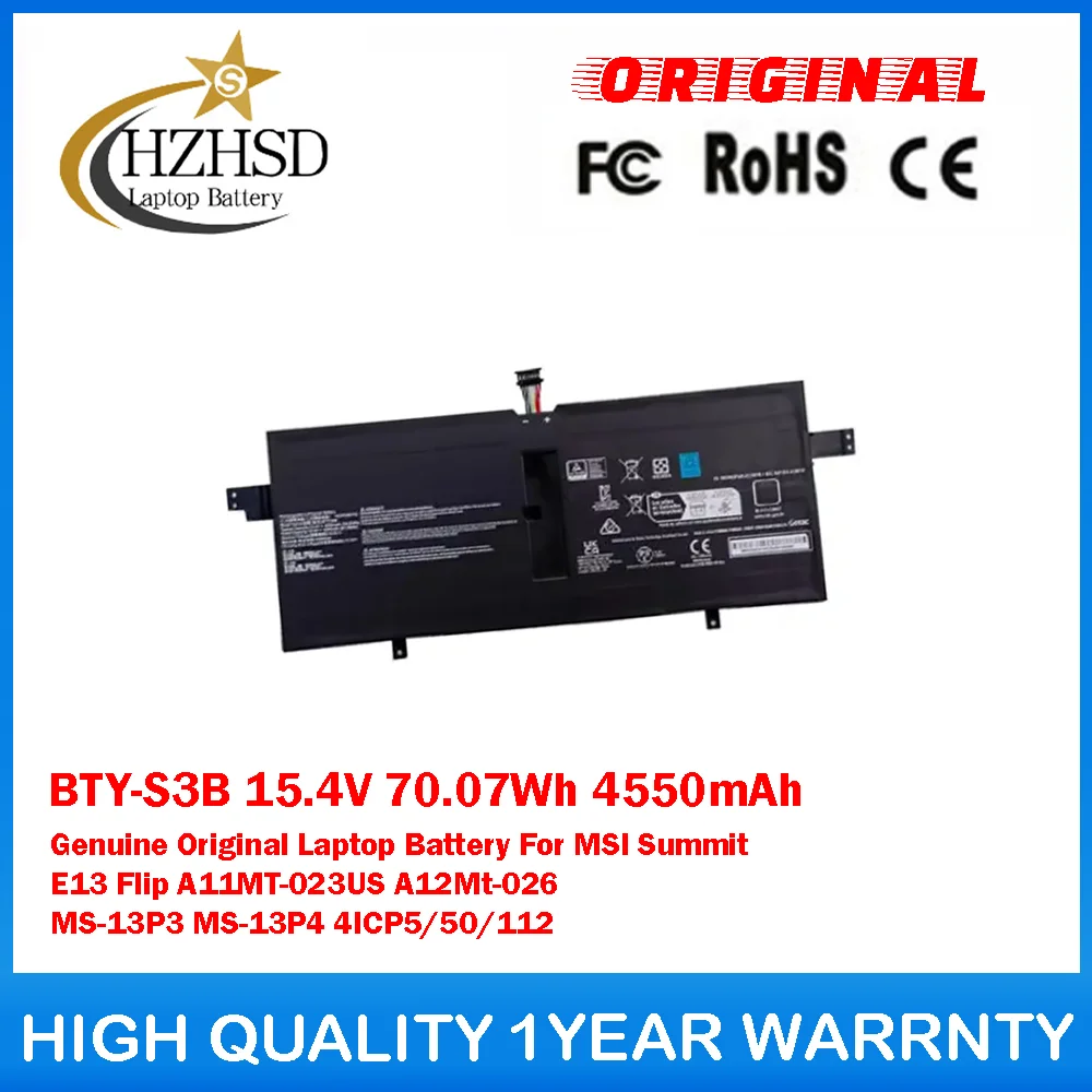 

BTY-S3B 15.4V 70.07Wh 4550mAh Genuine Original Laptop Battery For MSI Summit E13 Flip A11MT-023US A12Mt-026 MS-13P3 MS-13P4