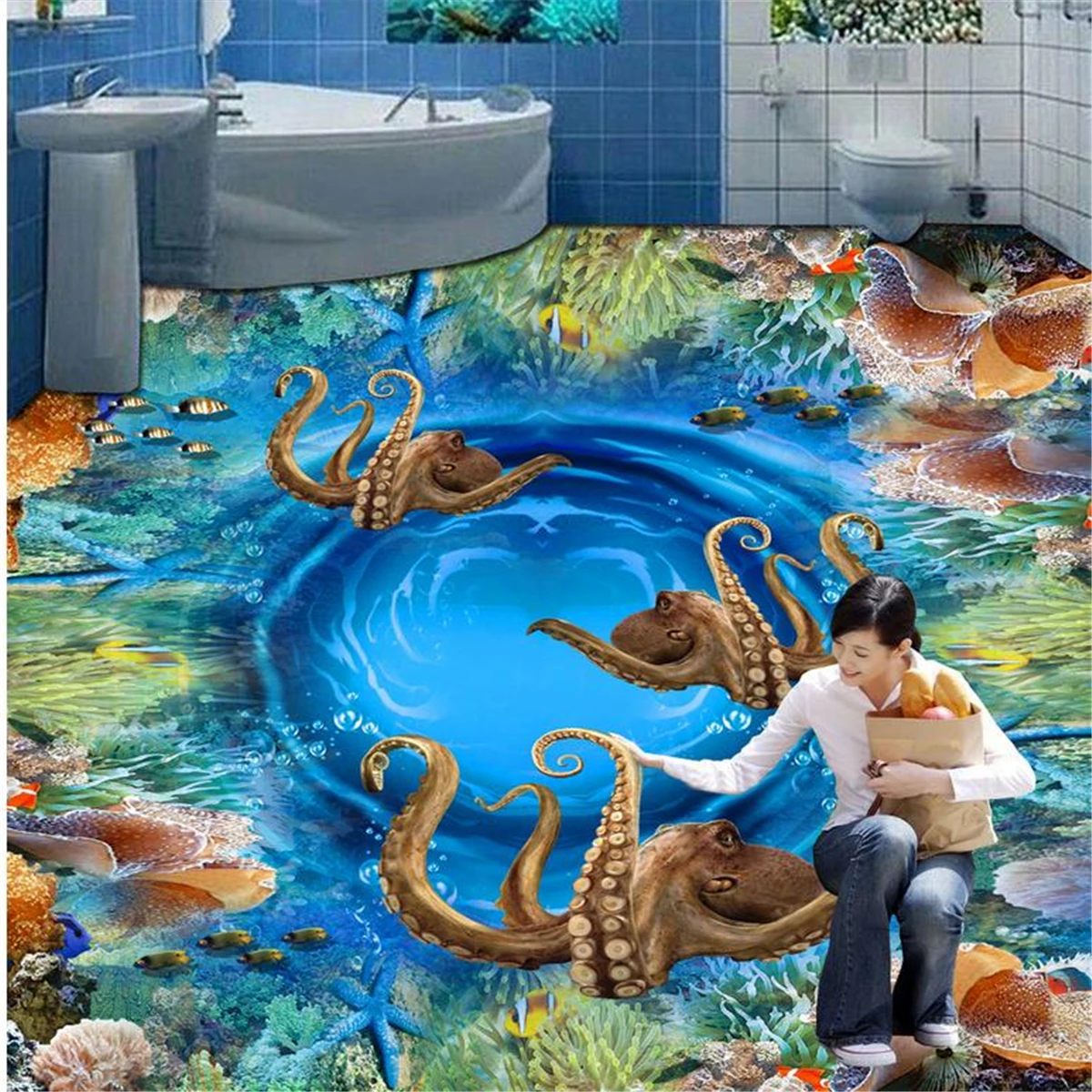 Floral Carpets 3D Living Room blue ocean floor  Home Decor  Kitchen Bedroom Floor 3d floors