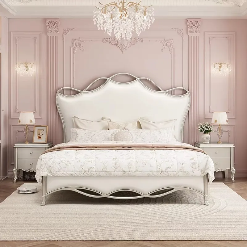 

House Leather Double Bed Set Luxury Wood Queen Storage Loft Bedroom Beds King Size Headboards Cama De Casal Bedroom Furniture