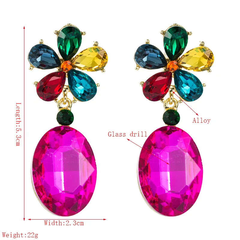 Fuchsia Crystals Flowers Dangle Earrings Jewelry for Bridal Women Wedding Pendientes Fuchsia Jewelry