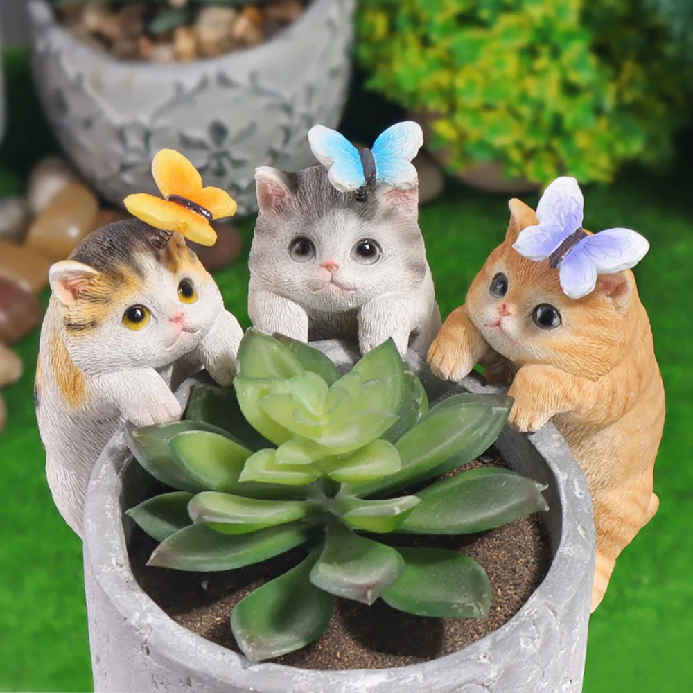 Resin Cat Figurines Miniature Decor Micro Landscape Ornaments Decor For Plant House Decor