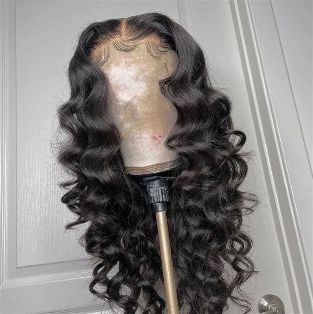 Perruque Lace Front Wig Bouclée Noire Naturelle, Cheveux de Bébé Doux et Longs, Pre-Plucked, Sans Colle, 26 Pouces, Densité 180, à la Mode, pour Femme