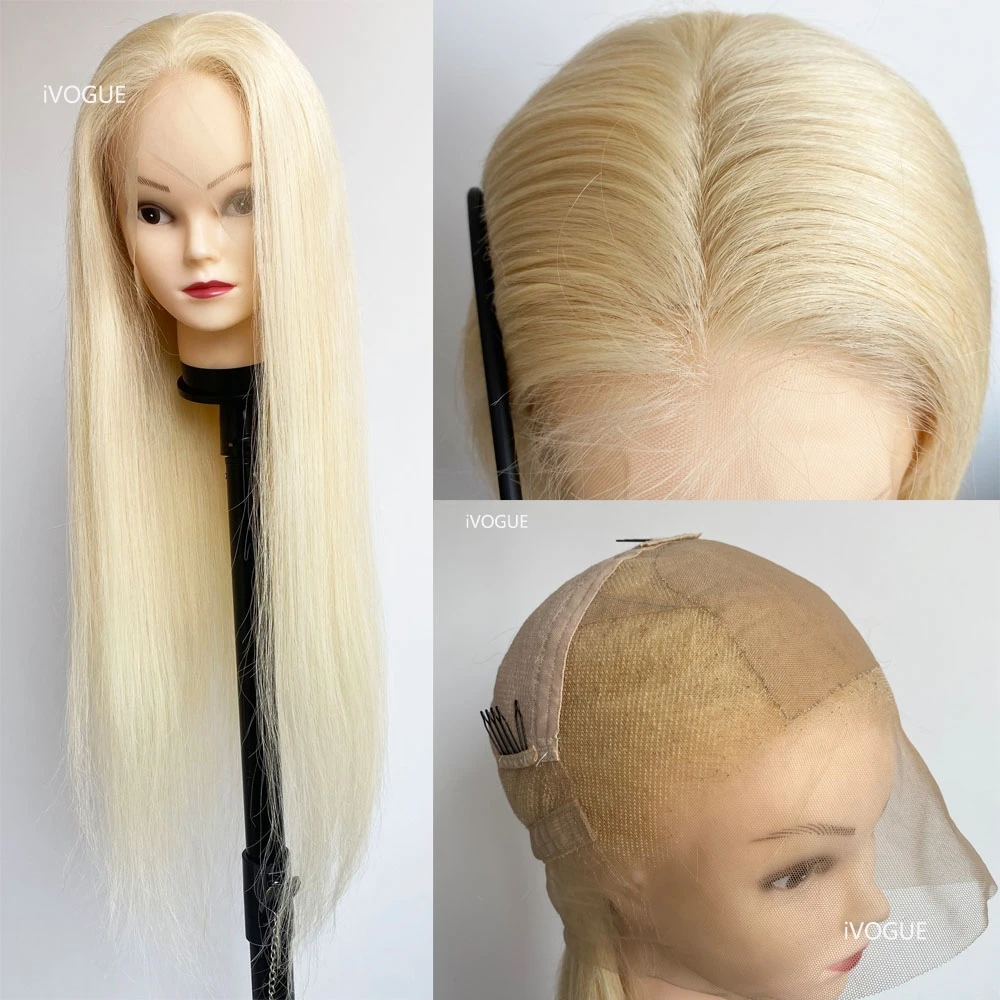 #613 Blonde Remy Human Hair Silk Top Full Lace Wigs Hand Tied Silk Base Transparent Lace Human Hair Women Wigs with Baby Hair