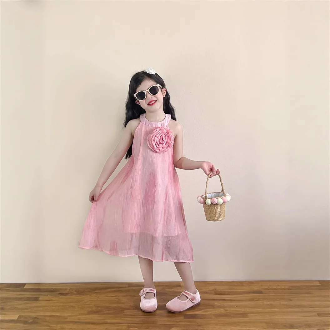 

French Neck Fairy Vacation Girls Summer Three-dimensional Rose Vest Dress Princess Dress Fashion Casual