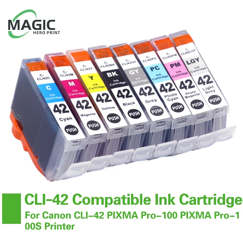 Magic Hero New 8Color CLI-42 CLI42 42 Compatible Ink Cartridge With Chip For Canon CLI-42 PIXMA Pro-100 100S etc. Printer