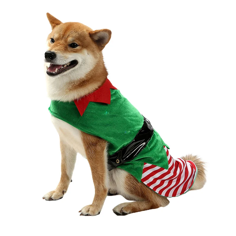 Pet Christmas Outfit Elf Costume Stripe Vest with Light Cosplay Clothes for Dog Cat Party Decoration Supplies