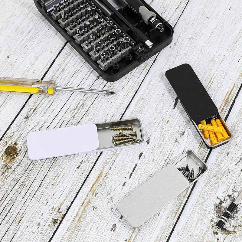 3 قطع من حاويات القصدير المعدنية العلوية، حاوية علب محمولة 3.14 × 1.33 × 0.47 بوصة، حاويات فارغة مستطيلة