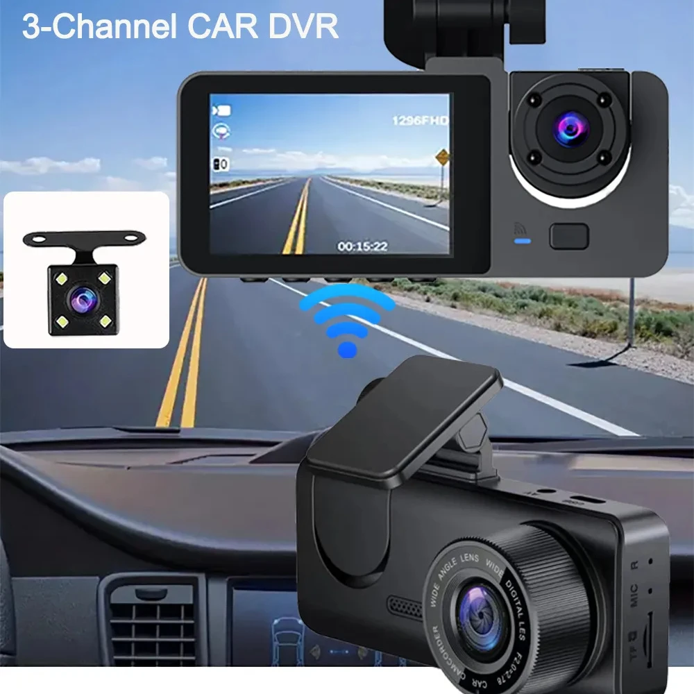 

Car Camera Dash Cam Motion Detection 3 Channels Black Box Loop Recording Dashcam G-Sensor Dvr IPS Screen 2 Inches Support Wifi