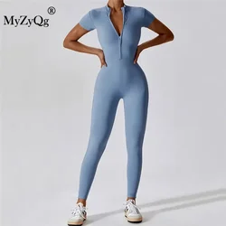 Myzyqg mulheres verão zíper ballet dança aérea manga curta yoga macacão feminino dança fitness bodyfitting esportes playsuits