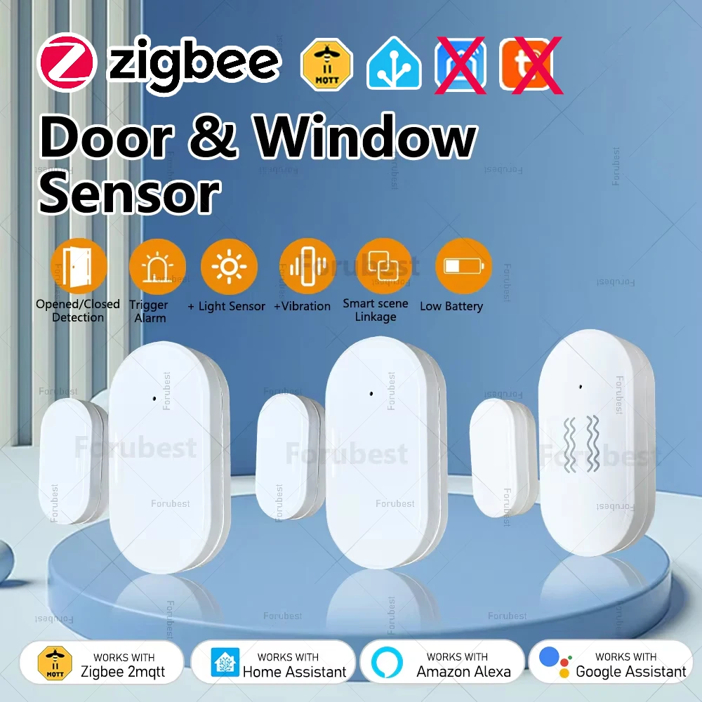 Zigbee Door Sensor Window Contact Open Close Detector With Luminosity/ Vibration Detection APP Control For Alexa Google Home Z2M