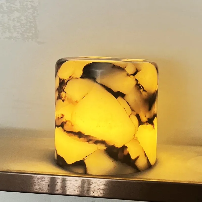 Image of Geometrische Marmor-Touch-Nachtleuchte, Luxuriöse Nachttischlampe für Schlafzimmer, Kreative Wohnraum-Ambiente-Dekorationsleuchte