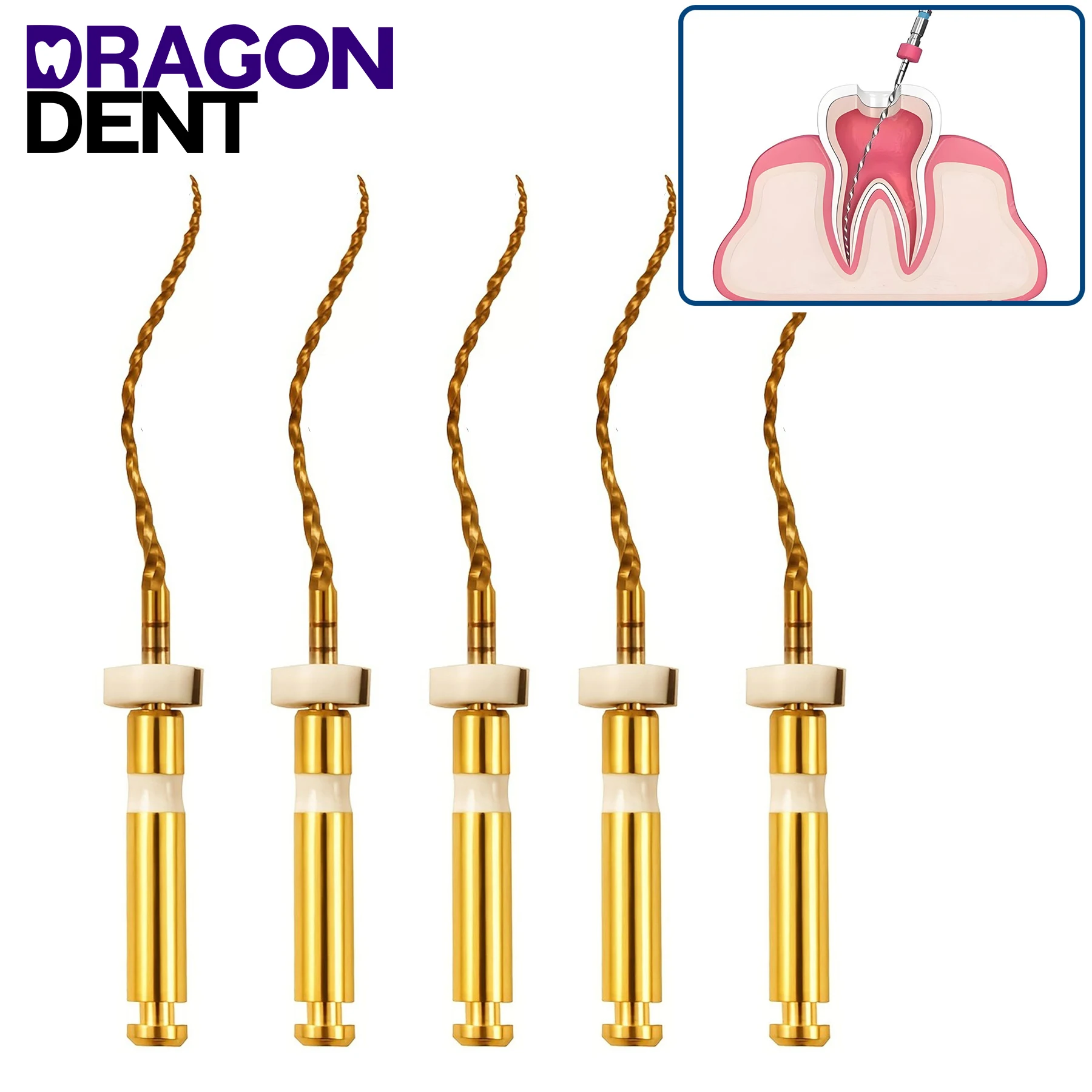 Dental Endodontic Gold Flexible Files Heat Activated NITI Rotary Files Engine Use 19/21/25mm Dentistry Nickel Titainium Tools