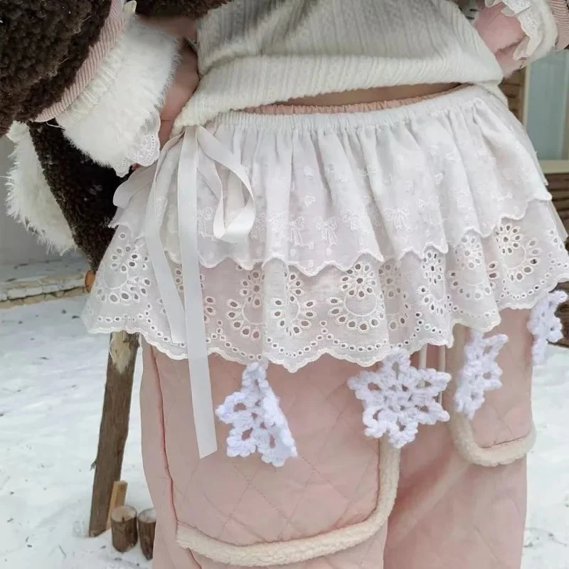 

White Snowflake Embroidery Lace Spring Bandage Curtain Skirt Women Korean Chic Sweet Versatile Mini Skirts Y2k Faldas