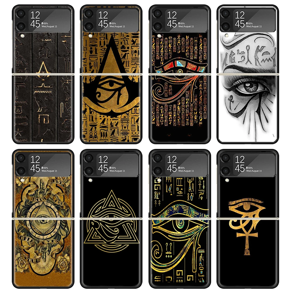 Sacred Eye of Horus Egypt Fresco Phone Case For Samsung Z Flip 6 5 4 3 Galaxy ZFlip6 5G Flip5 Flip4 Black Hard Camera Protective