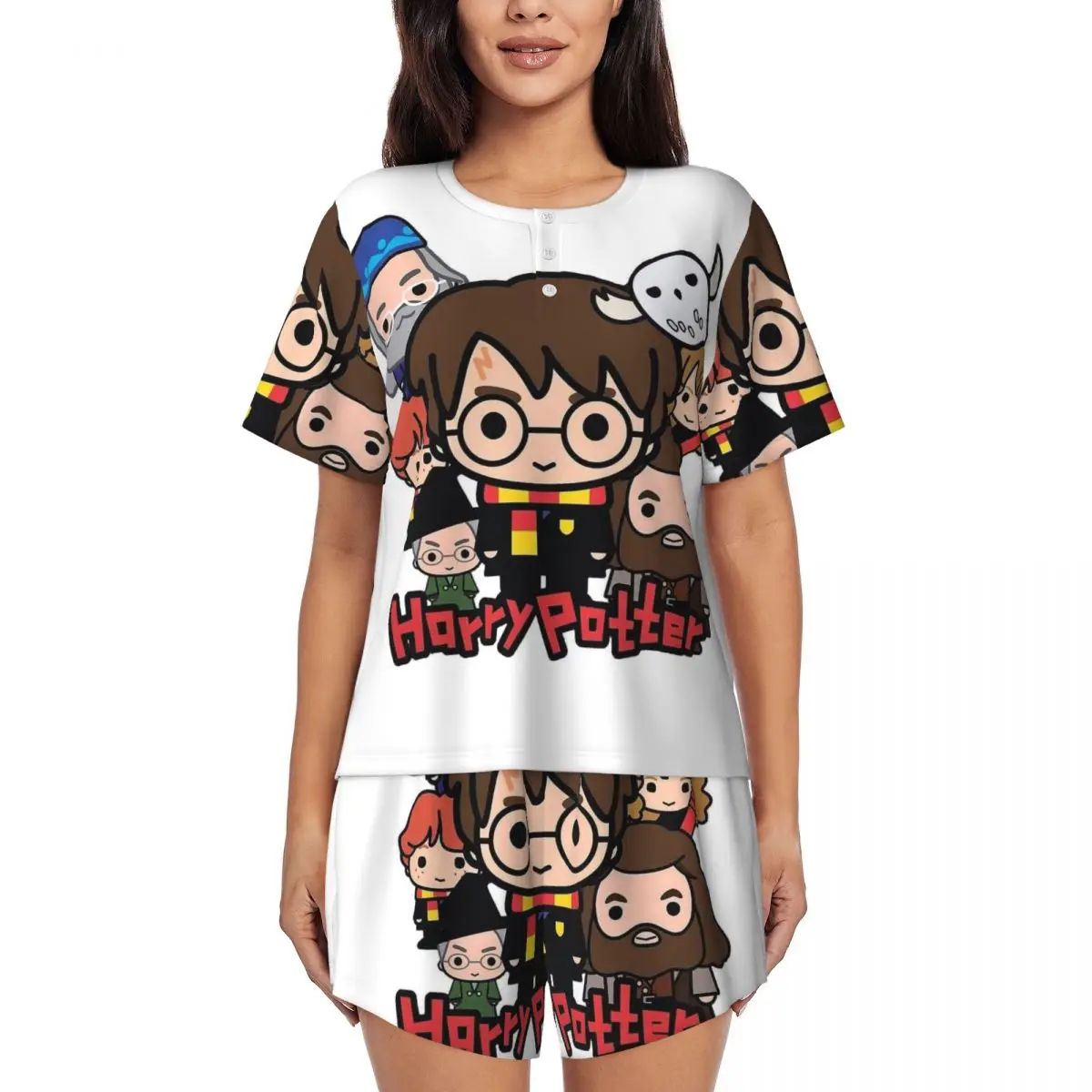 

Custom Printed Women Harrys Magic Adventure Movies Potters Pajamas Set Short Sleeve 2 Piece Sleepwear Pjs Lounge Sets