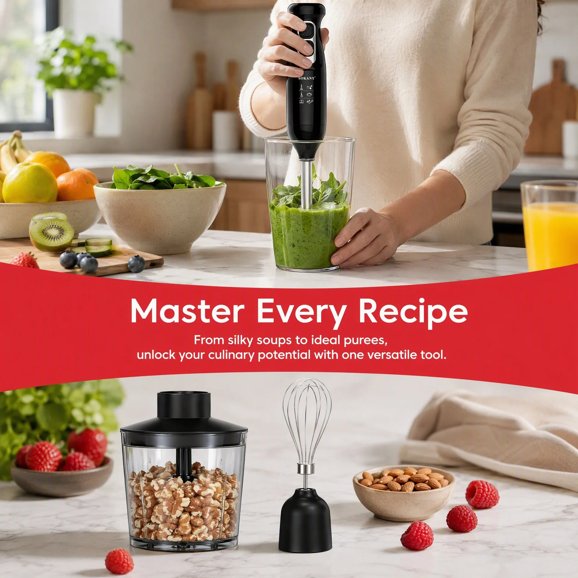 EU Standard 600W Electric Hand Blender Baby Food Processor 2-Speed Handheld Electric Mixer for Meat Grinding and Egg Beating