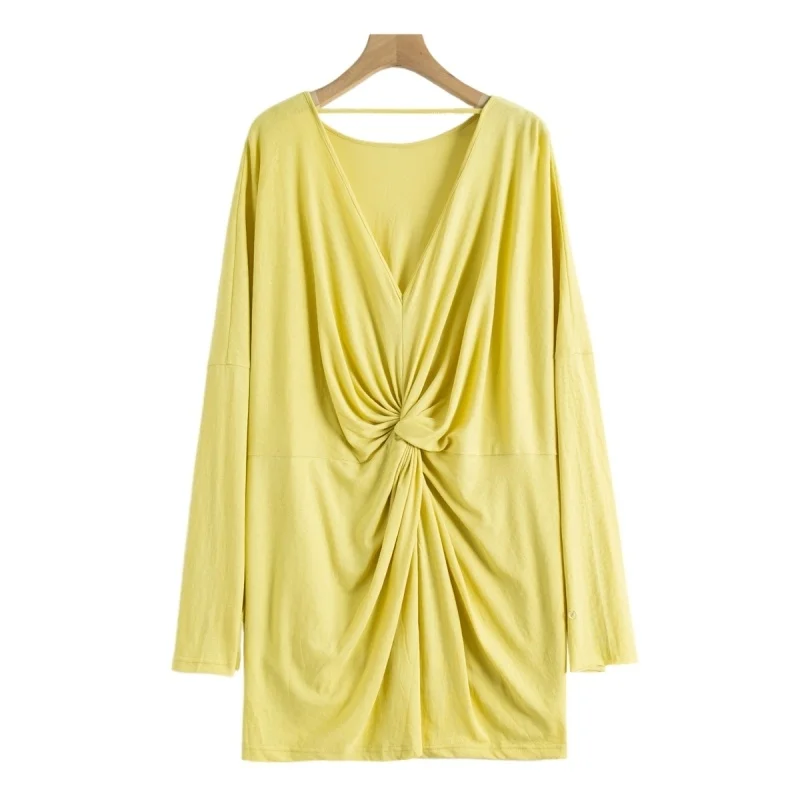 Locker sitzendes Bal-T-Shirt mit Knoten-Design, lässiges SLE-Baumwoll-Polyester-Mischung, langes, rundes, mittellanges Damen-Top von Sve