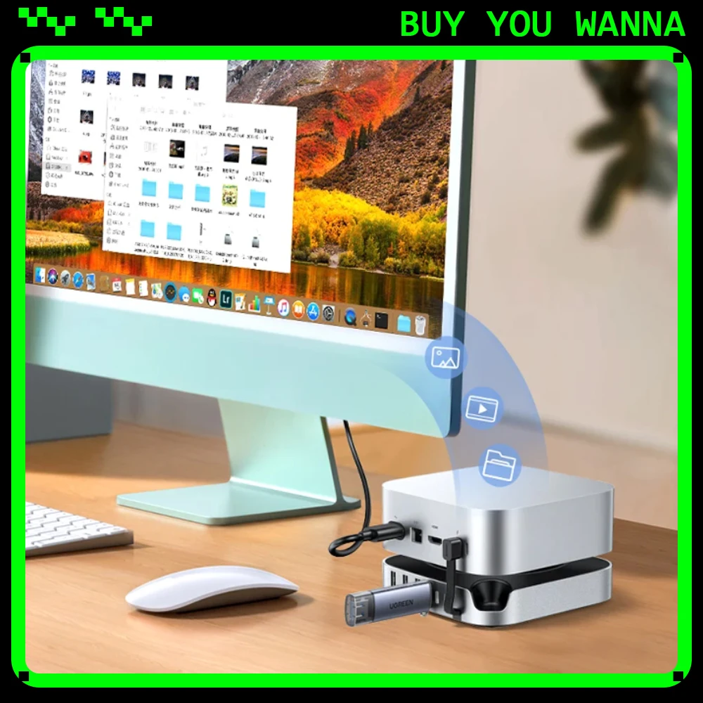 ugreen-para-mac-mini-m4-m4-pro-usb-hub-estacion-de-acoplamiento-m2-nvme-ssd-10gbps-8tb-max-170-mb-s-usb-divisor-dock-usb-a-y-c-puertos-sd-y-tf
