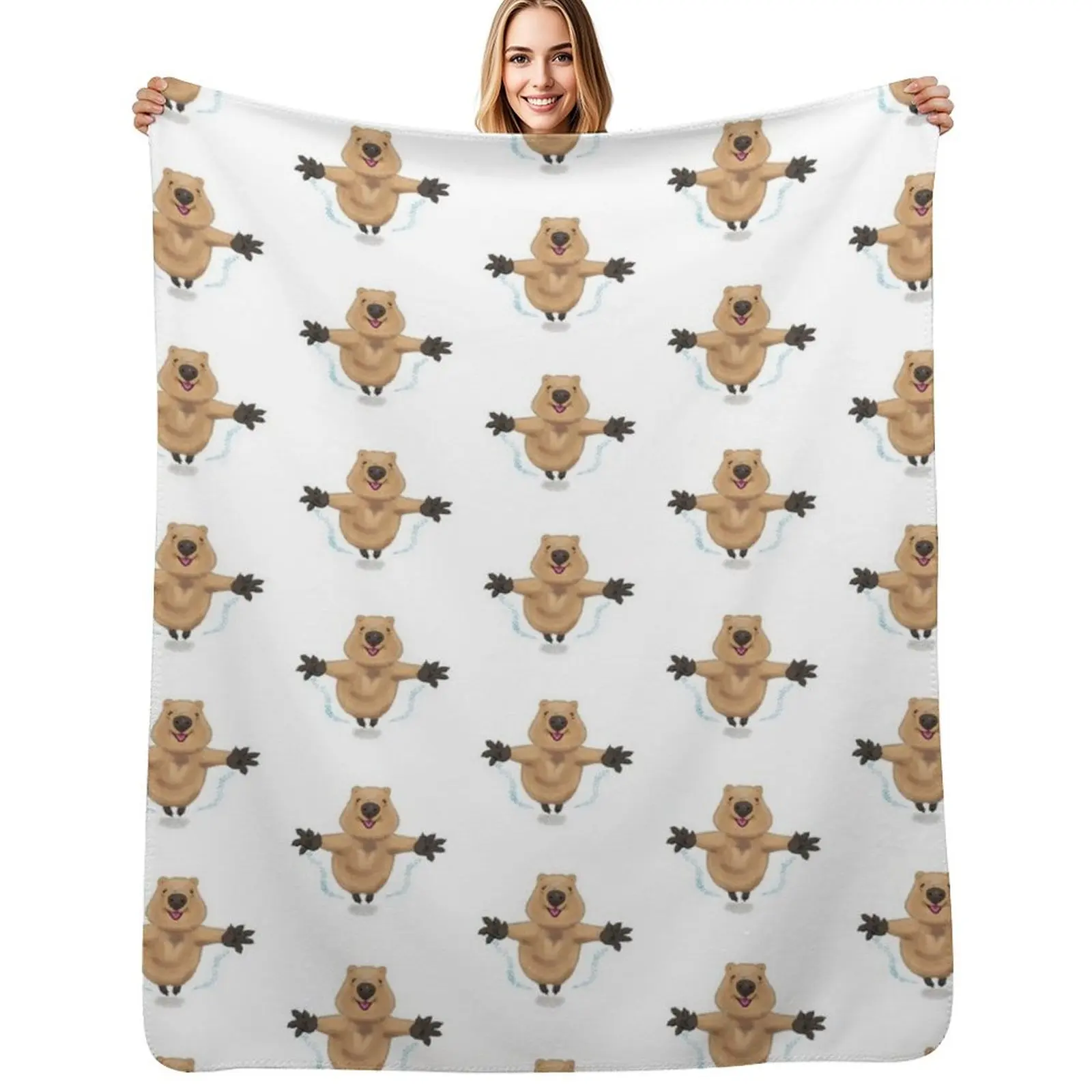 happy like a quokka Throw Blanket Soft Sherpa Fleece Warm Blanket for Winter
