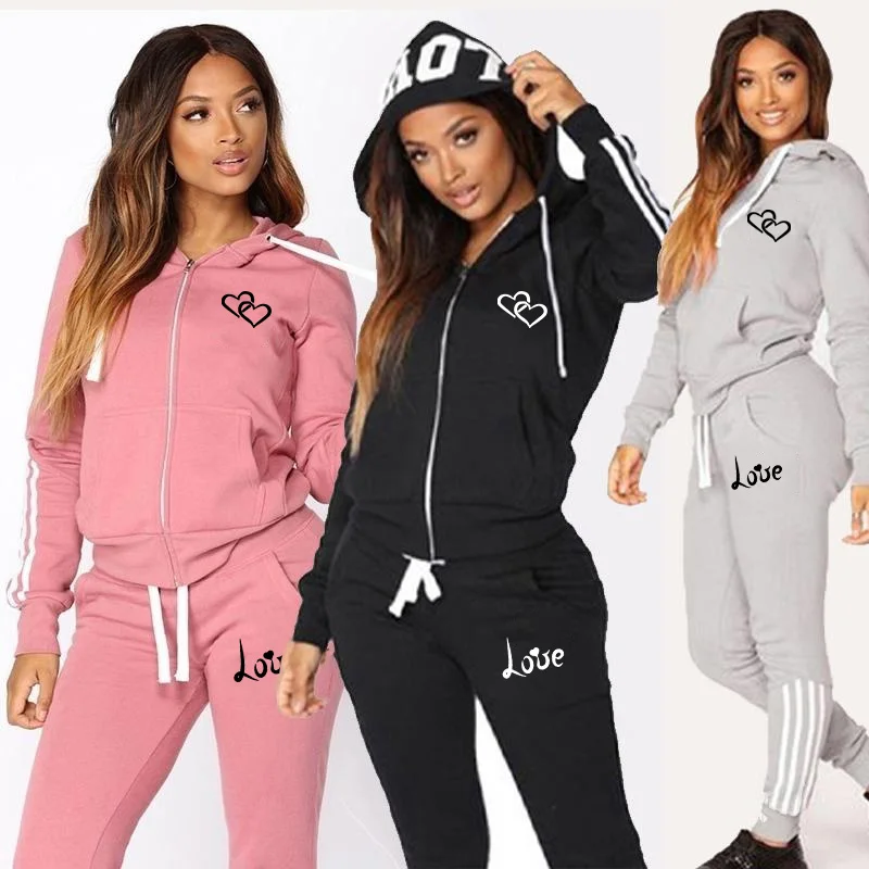 Fashion Women Track Suits Sports Wear Jogging Suits Ladies Hooded Tracksuit Set Clothes Hoodies+Sweatpants Sweat Suits