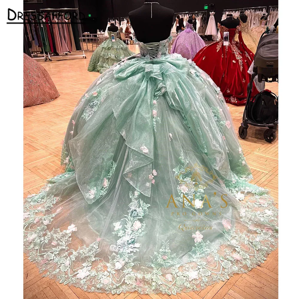 

Mint Green Quinceanera Dresses 2023 Charro Florals Ball Gown Prom Dress Masquerade Sweet 15 Year old Birthday vestidos de Xv