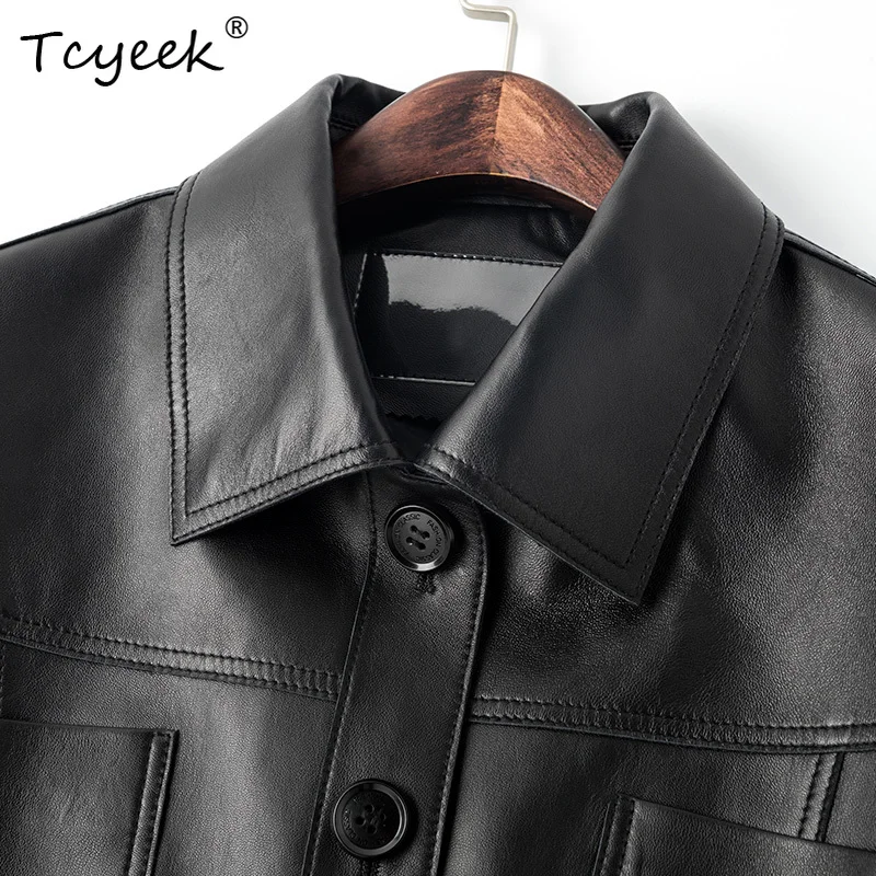 Tcyeek 양피 봄 가을 Fangling 기관차 트렌디 짧은 검은 여성 정품 가죽 자켓 Женская Кожаная Куртка