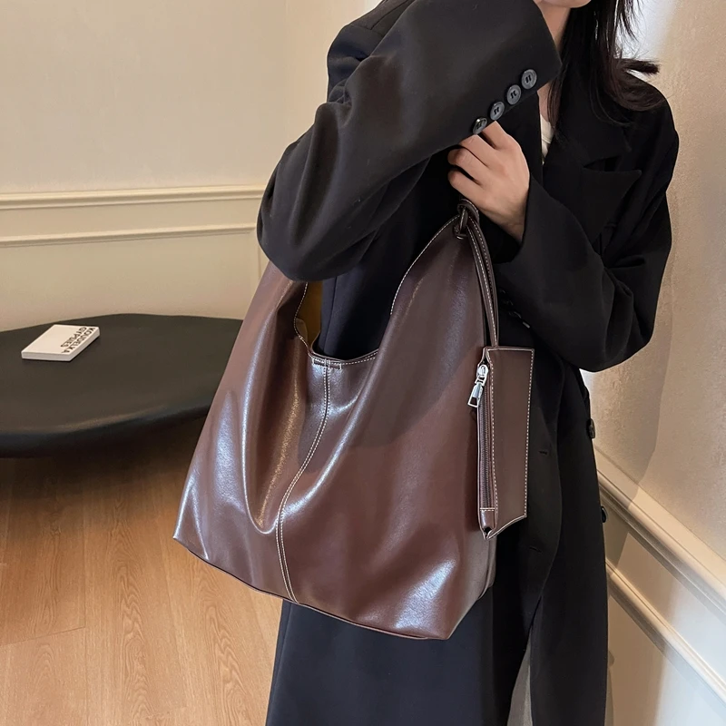 MOODS سعة كبيرة للمتسوقين حمل حقيبة مجموعة للنساء لينة بولي Leather جلد لون نقي 2 في 1 تحت الإبط حقائب الكتف المتشرد مع الحقيبة الصغيرة #3