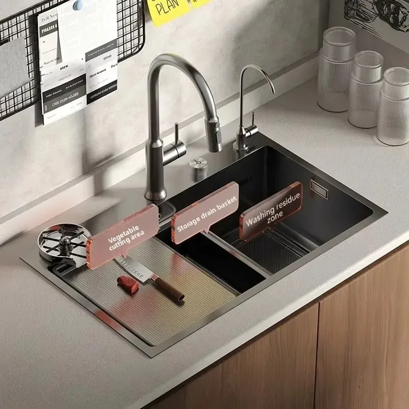 STLF  Multifunctional SUS316L Food Grade Stainless Steel Kitchen Sink with Faucet Cup Washer Undercounter Rectangle Sink