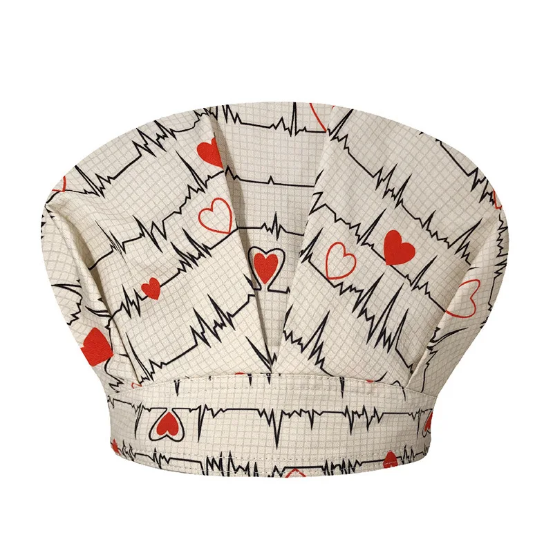 หมวกพยาบาล, เชฟหญิง, ทำอาหารผัดเพื่อป้องกันควันน้ำมันและผมร่วง, หมวกฟูพร้อมปลายรองเท้าพิมพ์ลาย, ปรับได้