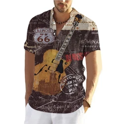 Vintage Guitar T-shirts Men Shirt 3d Printing Short Sleeve Tops Musical Instrument Graphic Clothing Summer Men Shirt And Blouses